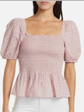 French Connection Artina Ditsy Floral Poplin Smocked Puff Sleeve Top Size
Large